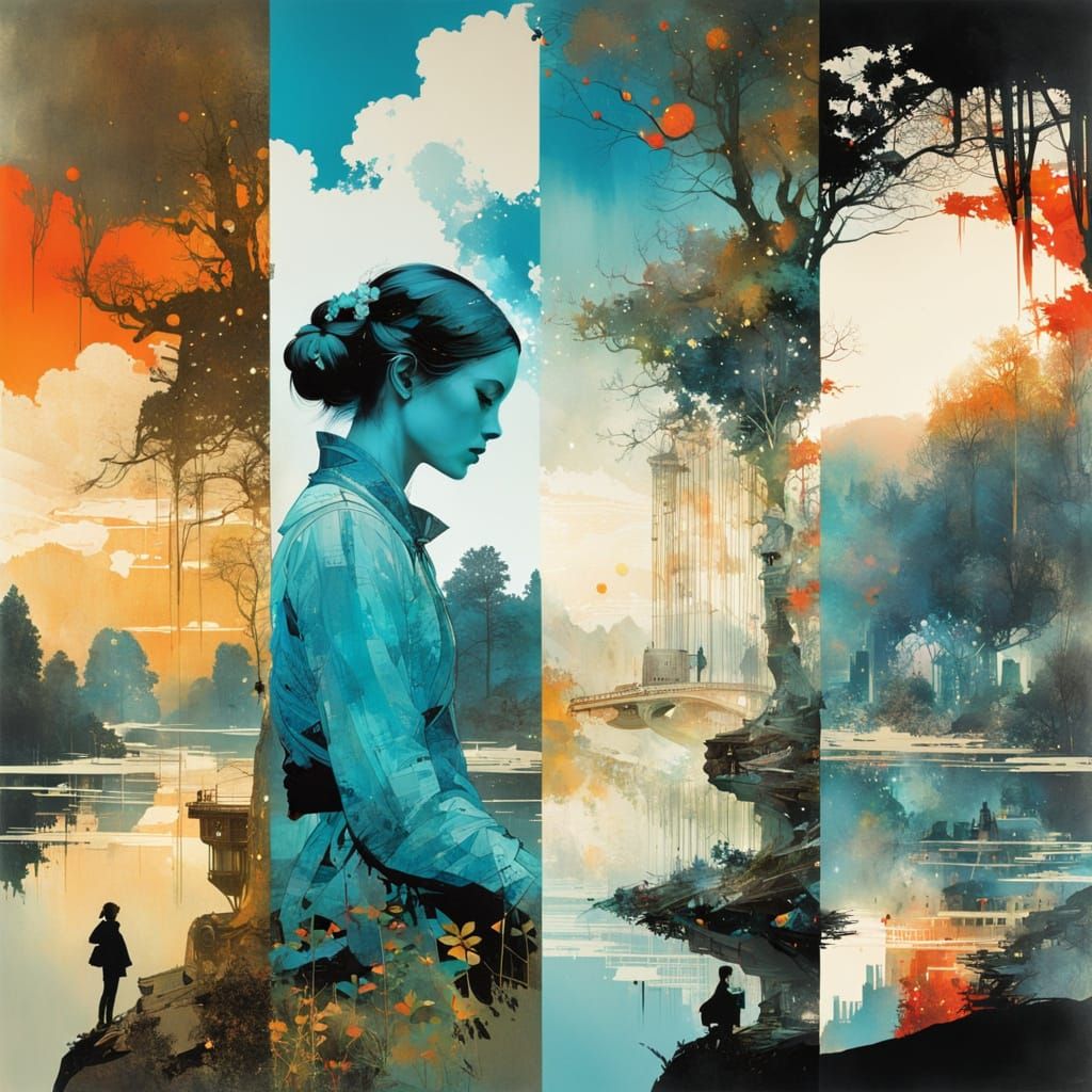 Galaxy Drips into Cityscape Silhouette Princess Head