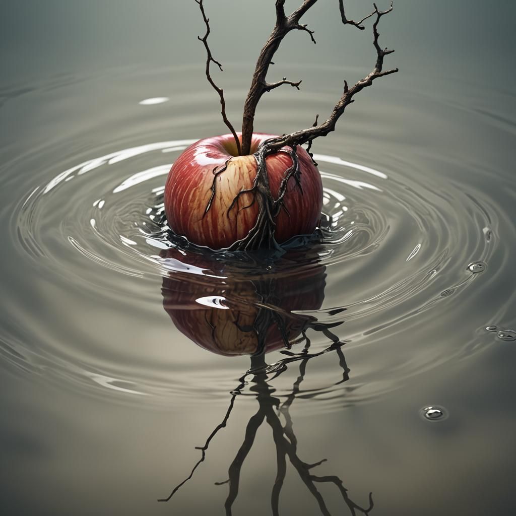 Surreal Macro of Decaying Apple with Roots