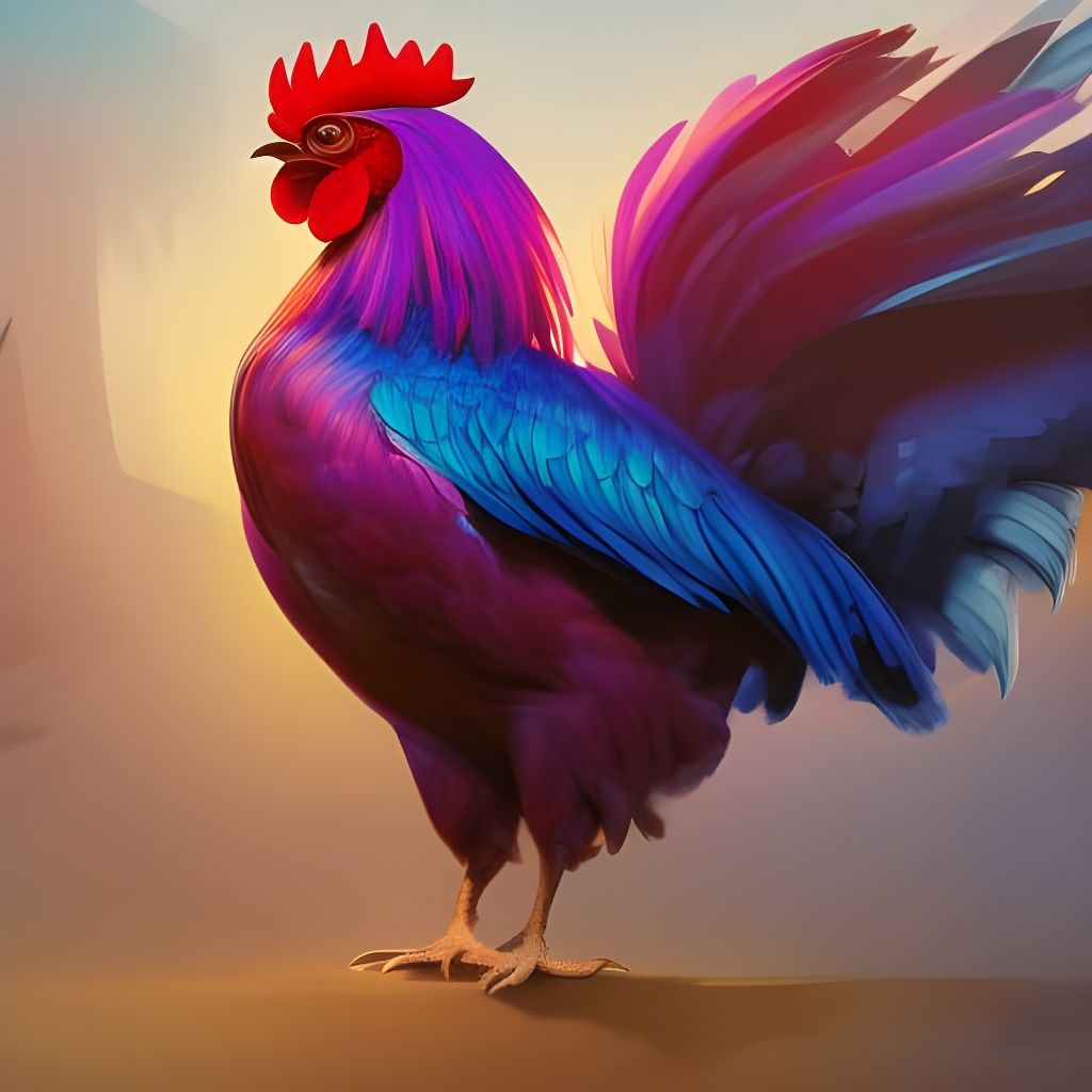 Hyperdetailed Rooster Portrait in Triadic Colors