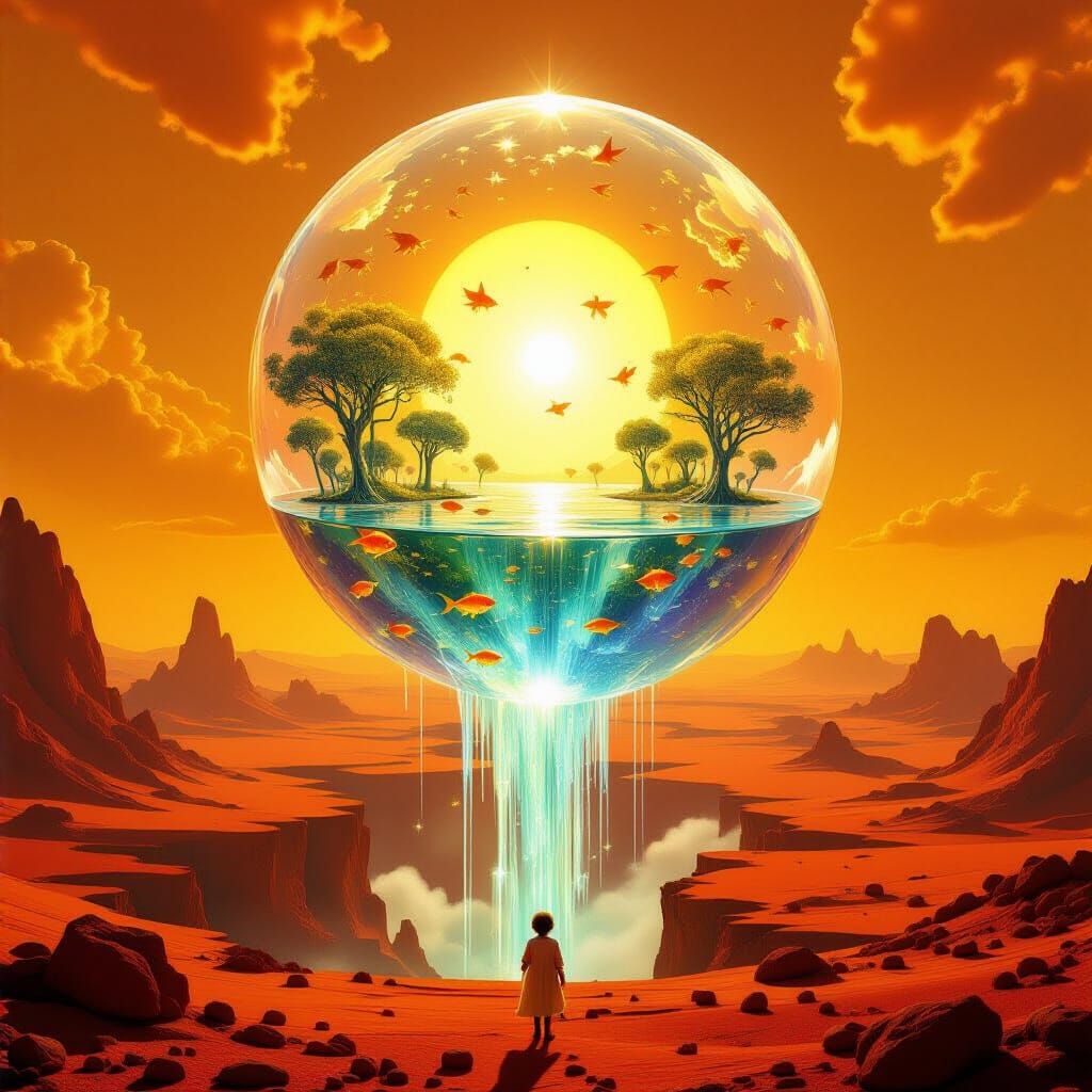 Upside Down City on Mars in Crystal Sphere