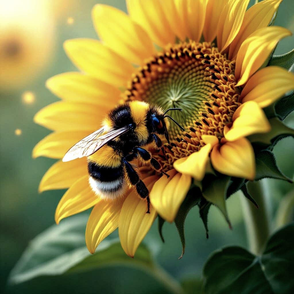 Bumble Bee on Sunflower in Art Nouveau Style