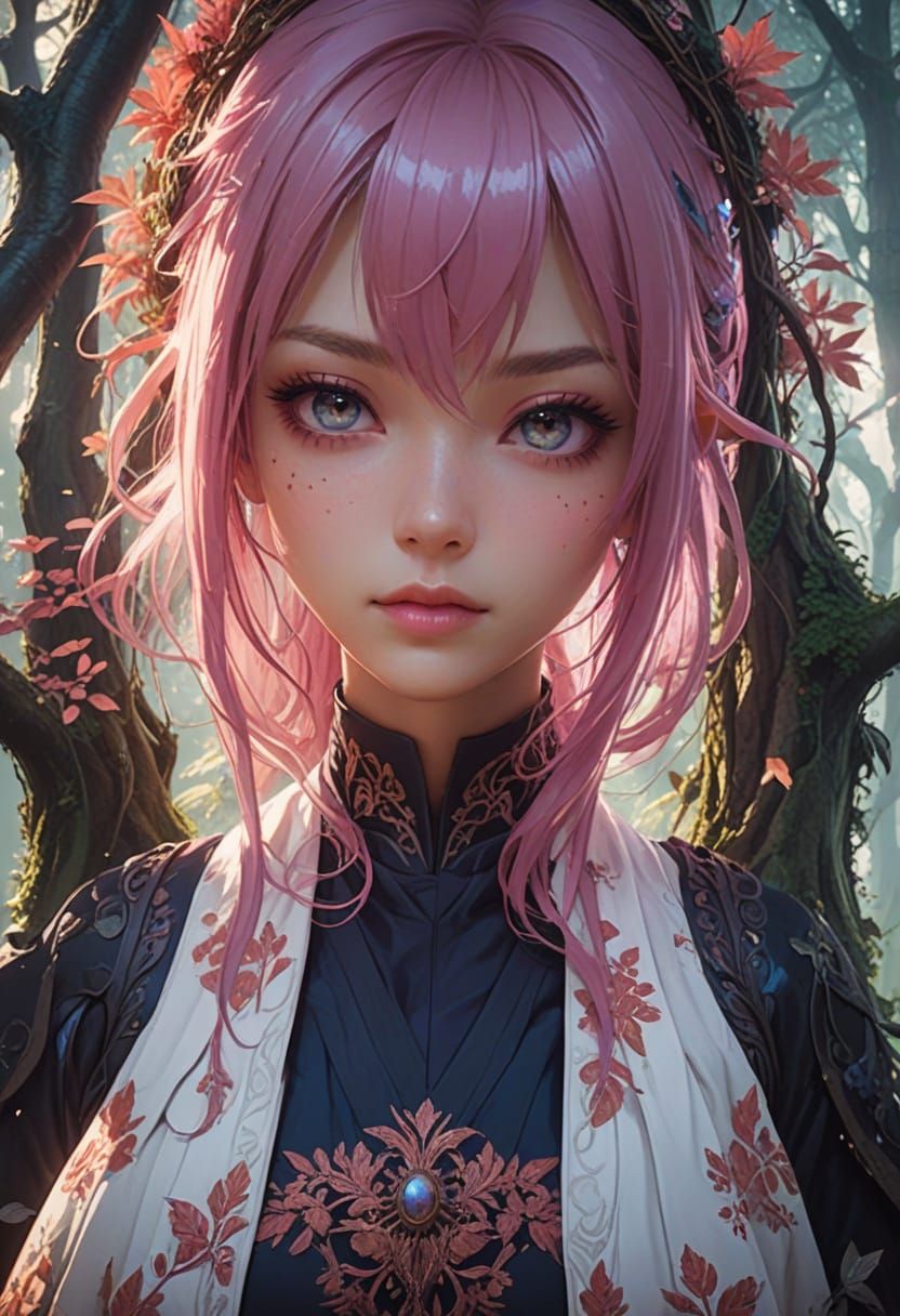 Mystical Anime Goddess in Enchanted Forest