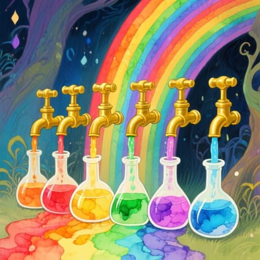 Rainbow's End Potion Bottles: Fantasy Illustration