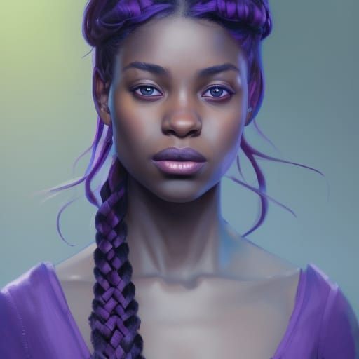 Black Girl Portrait with Purple Braids as Digital Art