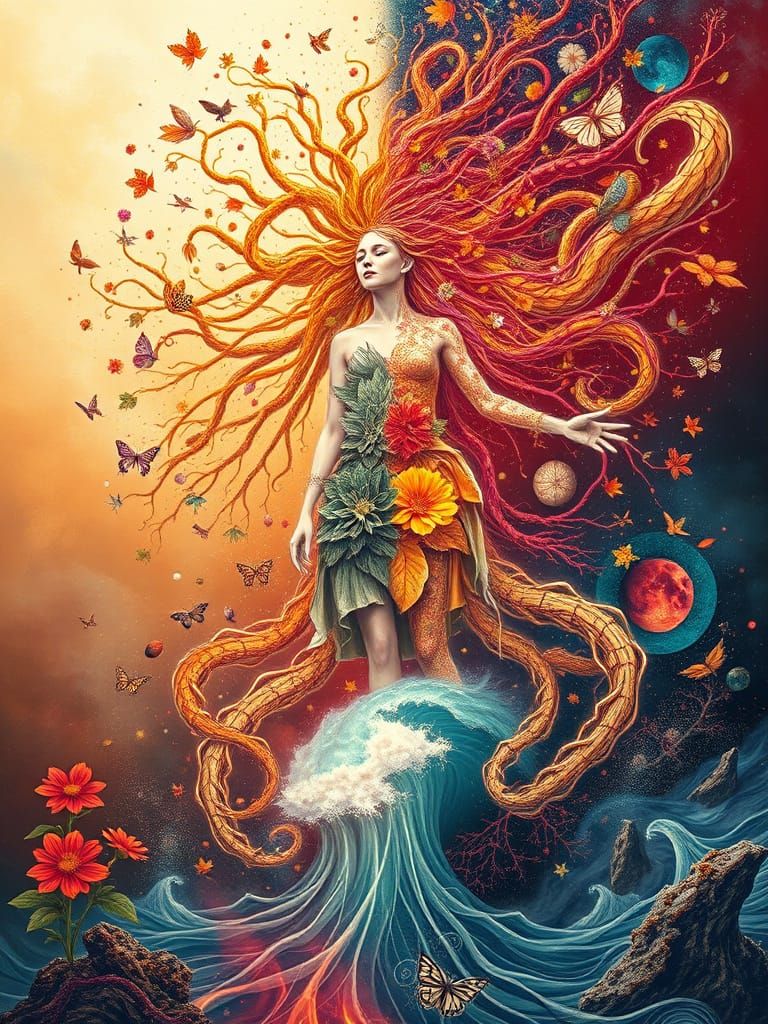 Surreal Goddess Emerges from Ethereal Skies