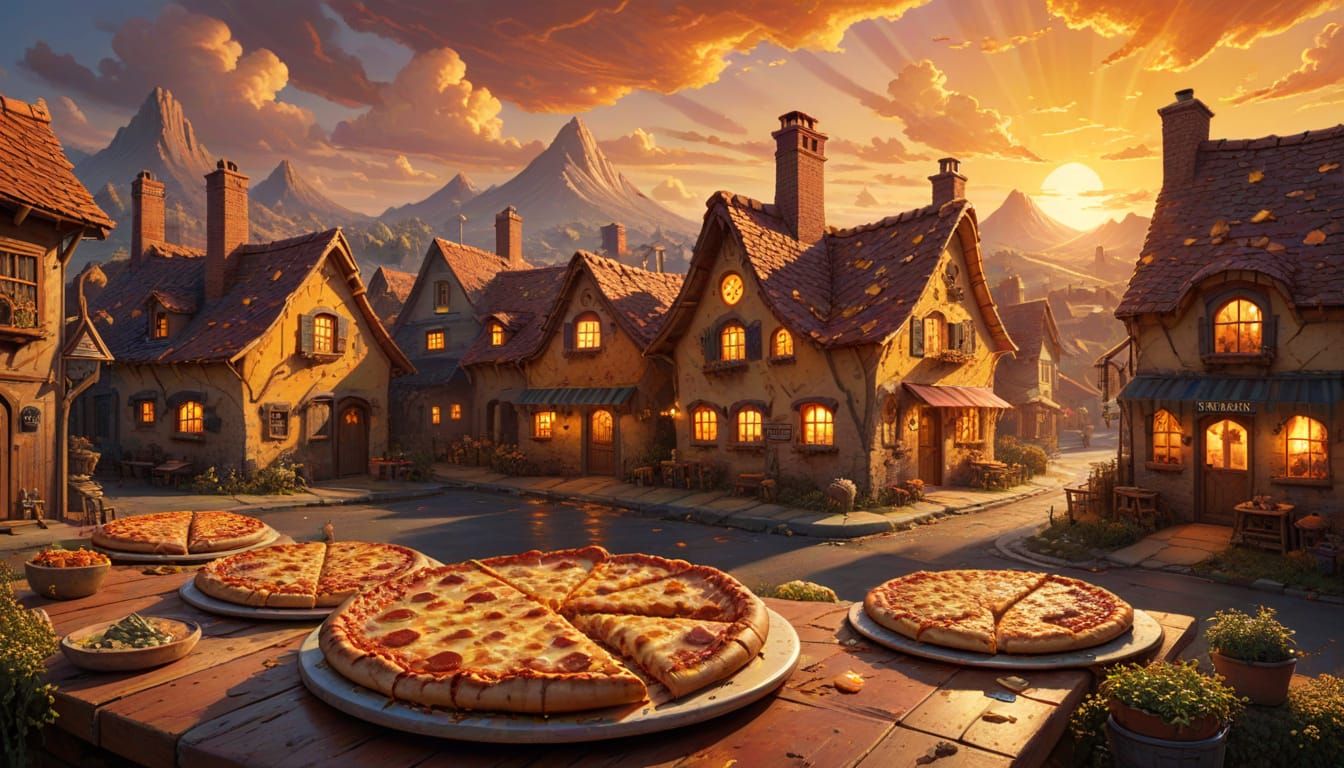Cozy Pizza Village in Comic Book Style