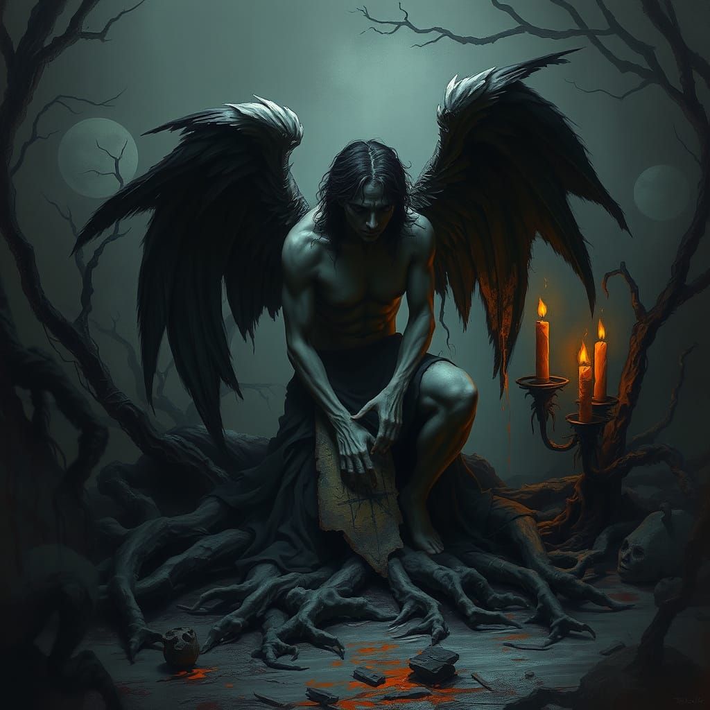 Dark Angel Kneels in Ruin