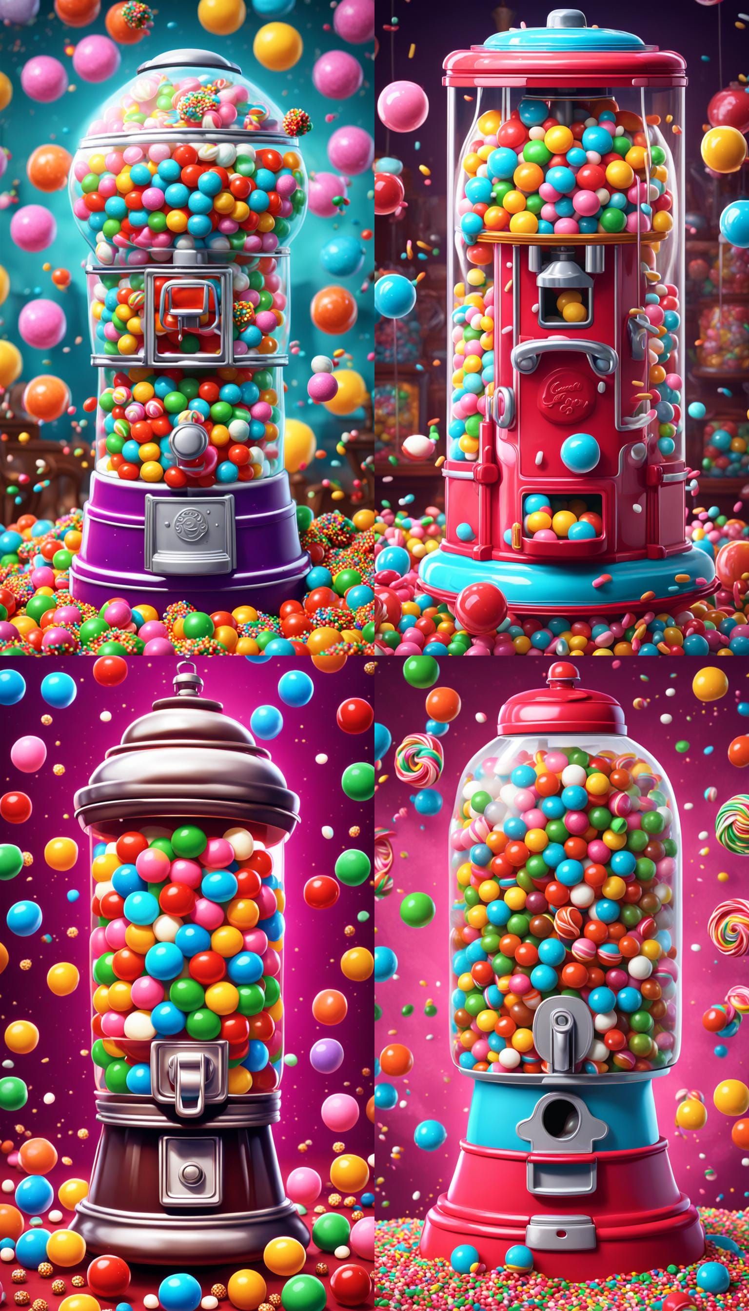 Cartoon Gumball Machine with Sweets Wallpaper Art