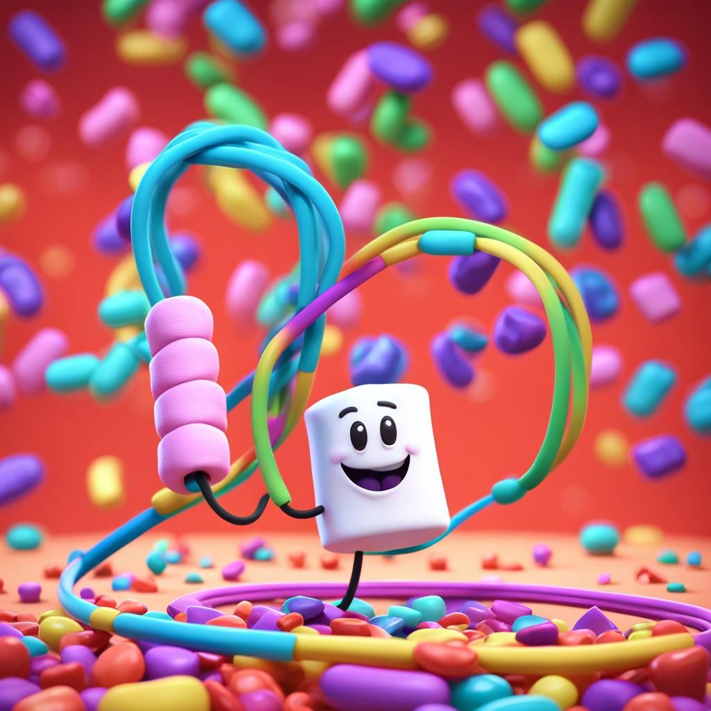 Marshmallow and Jellybean Jump Rope: Pixar-Style 3D Art