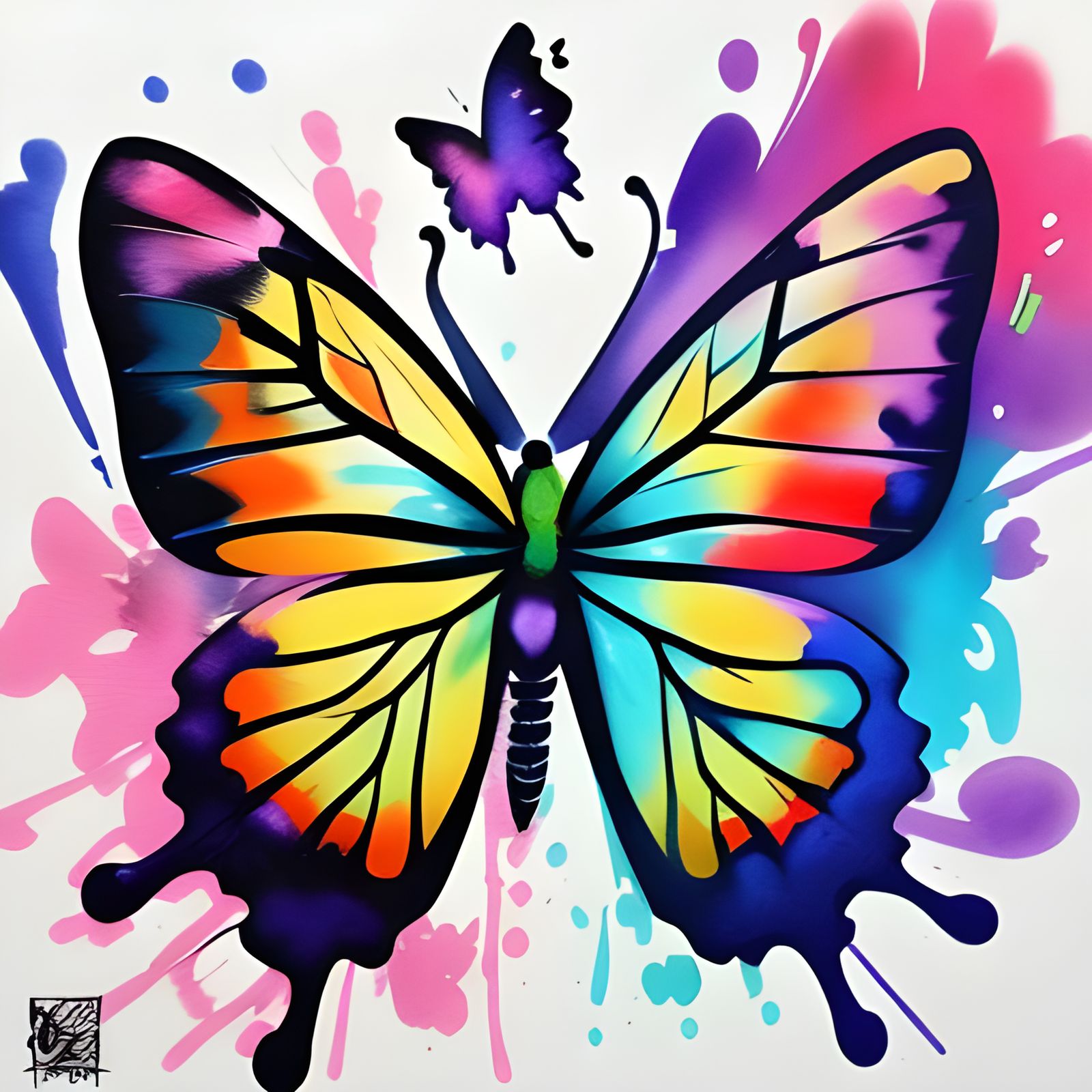 Graffiti Butterfly Garden in Watercolor Splash Art
