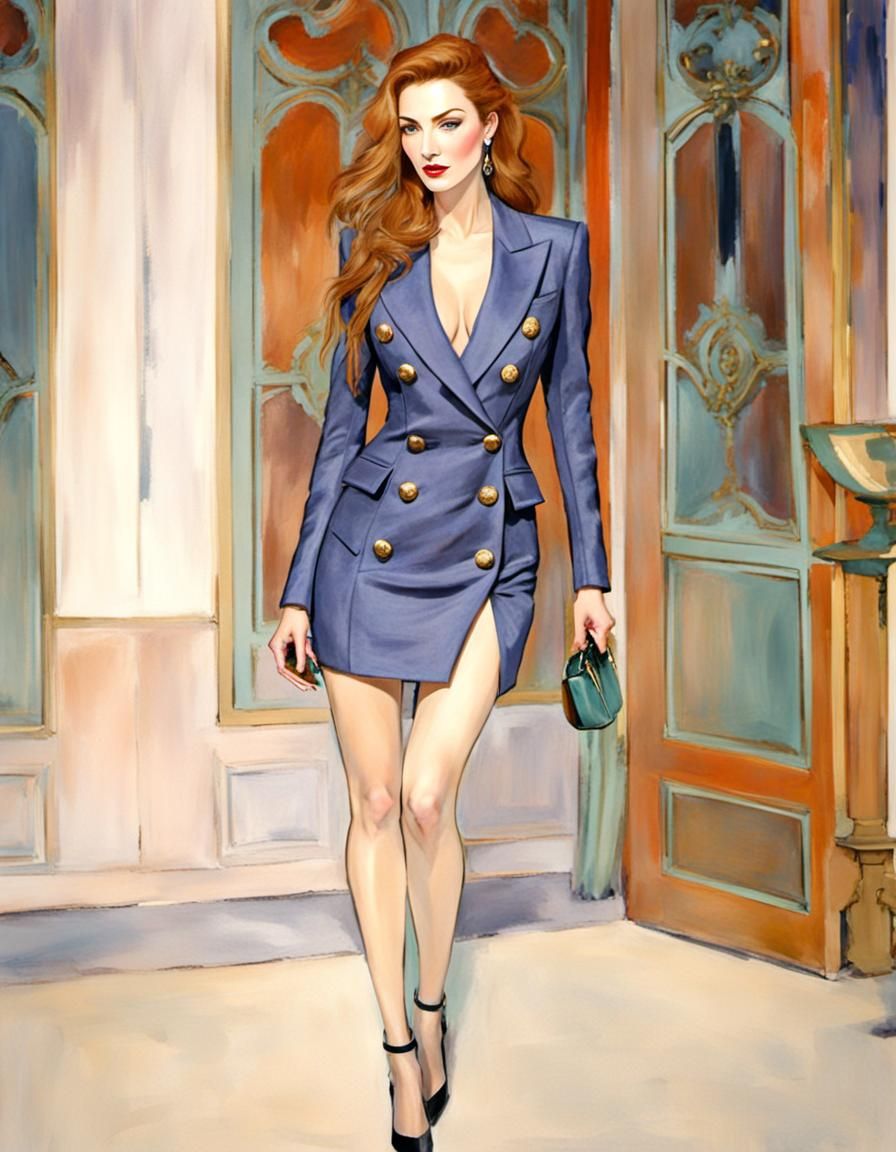 Elegant Woman in Blazer Dress, Wyspiański Style