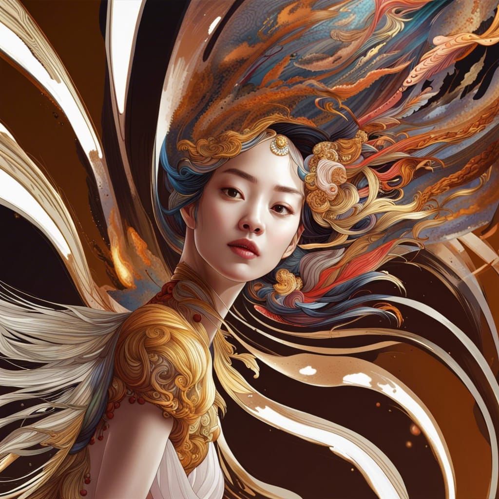 Oriental Beauty Among the Stars in Hyperrealistic Style