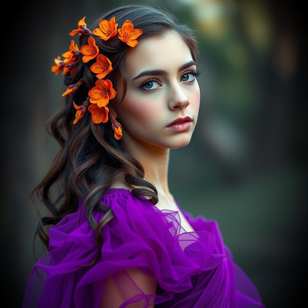 Beautiful Woman in Purple Dress, Violet Oakley Style