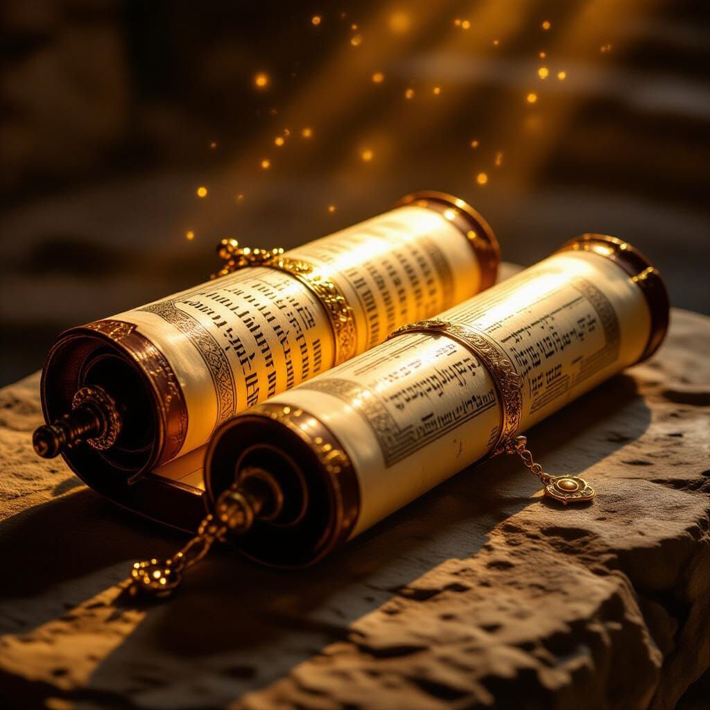 Ancient Torah Scroll Glowing with Sacred Light
