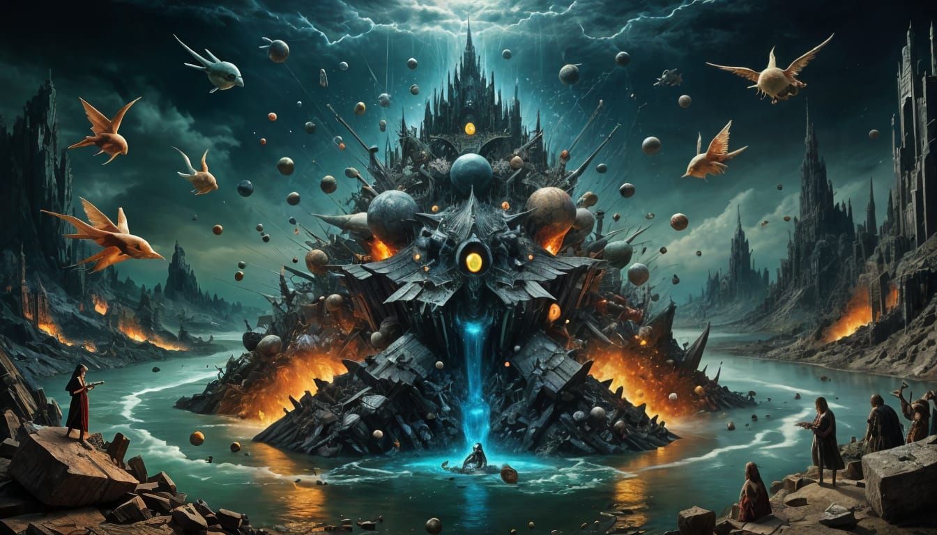 Hyperrealistic Painting of Surreal Chaos