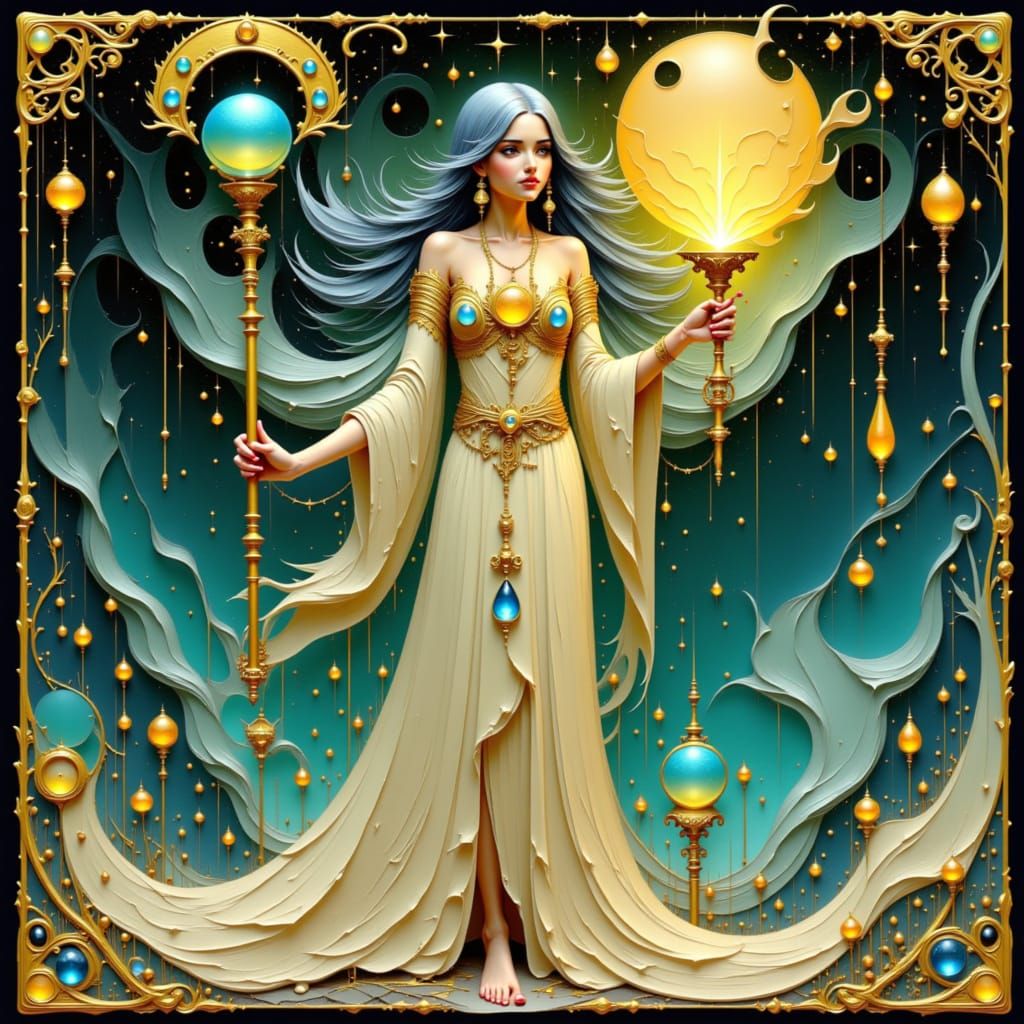Mystical High Priestess in Art Nouveau Style