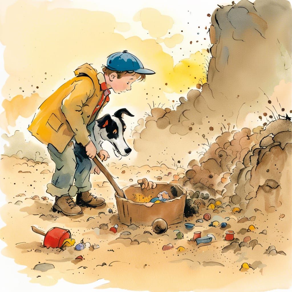 Boy and Dog's Archeological Dig: A Whimsical Scene