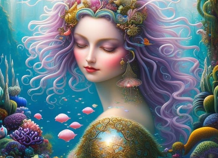 Ethereal Mermaid Portrait in Surrealist Style