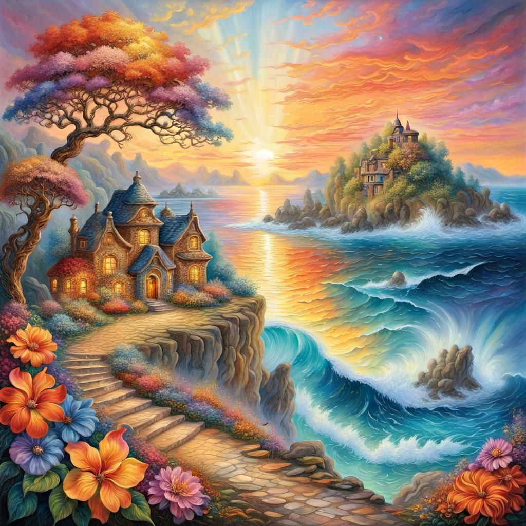 Island Flowers at Sunrise: A Renaissance Painting