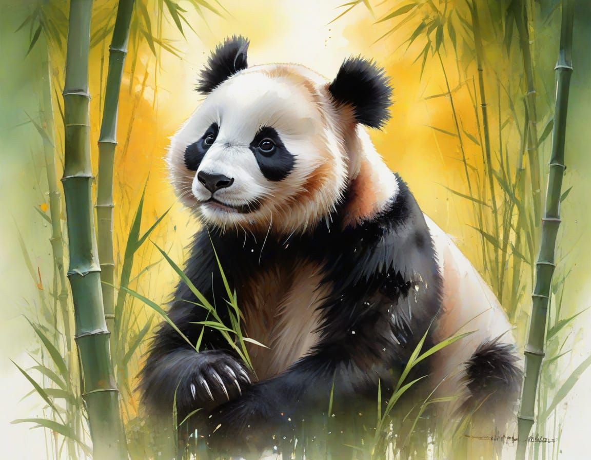 Panda in Bamboo Grove: Watercolor Painting