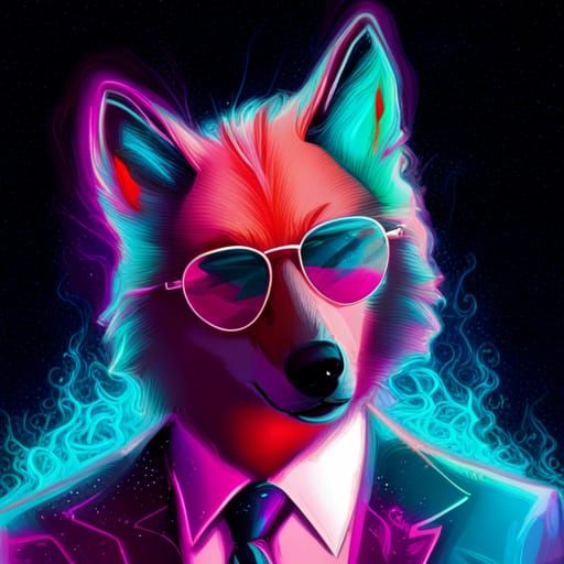Wolf in 80s Suit: Miami Vice Synthwave Style