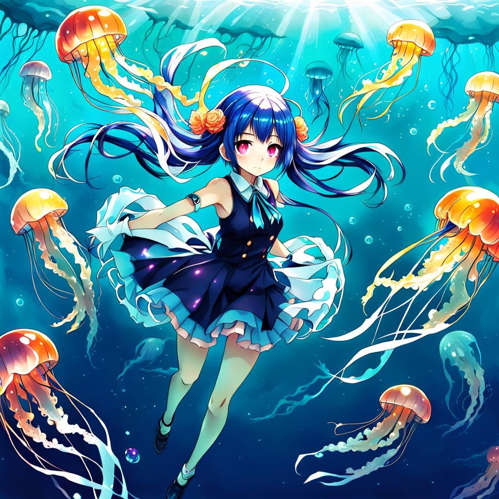 Anime-Style Jellyfish Girl in Manga Art Style