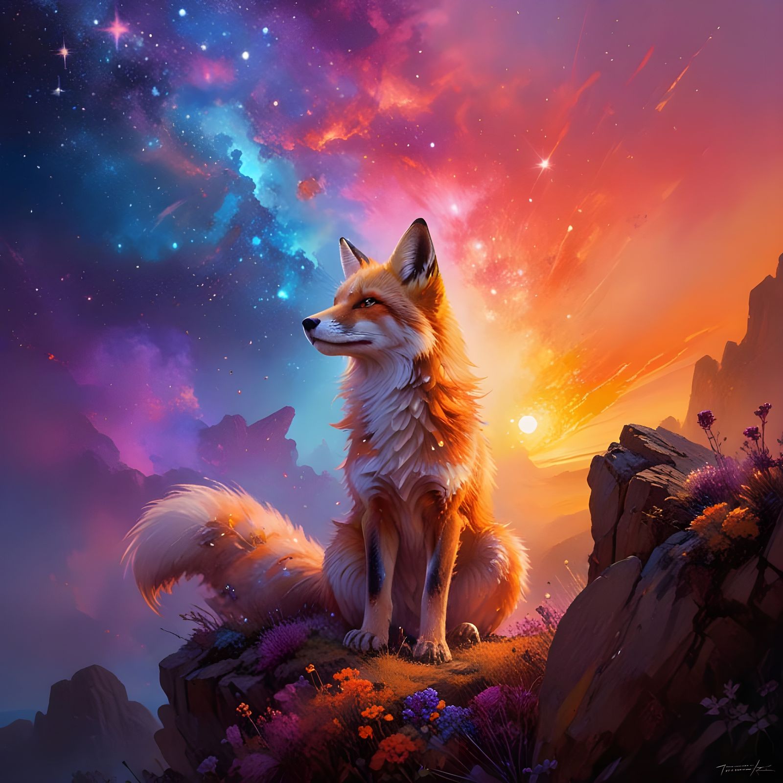 Cosmic Fox Amidst Celestial Wonders