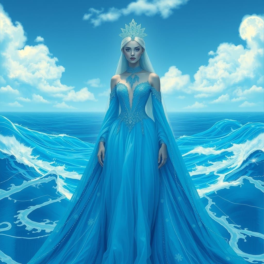 Azure Princess in Surreal Ocean Dreamscape