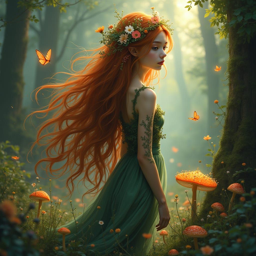 Forest Nymph in Sun-Dappled Glade: Matte Painting