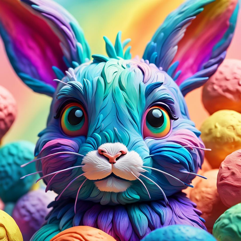 Colorful Playdough Bunny Concept Art in Cartoon Style