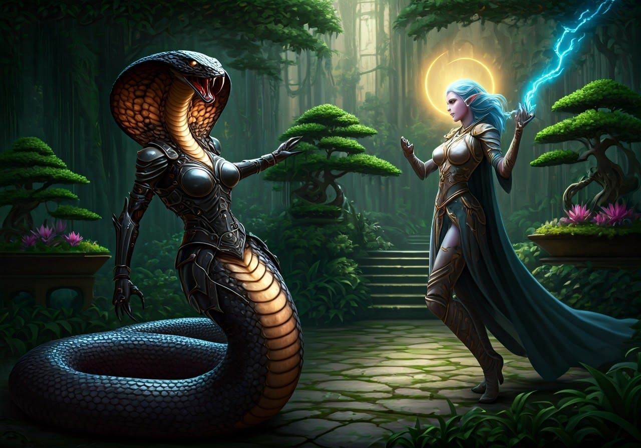 Dark Fantasy Warrior Engages Celestial Paladin in Mystical G...