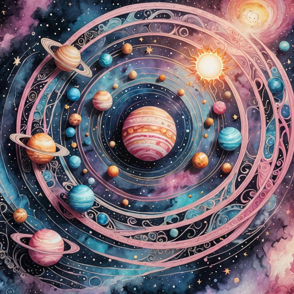 Intricate Zentangle Illustration of the Solar System