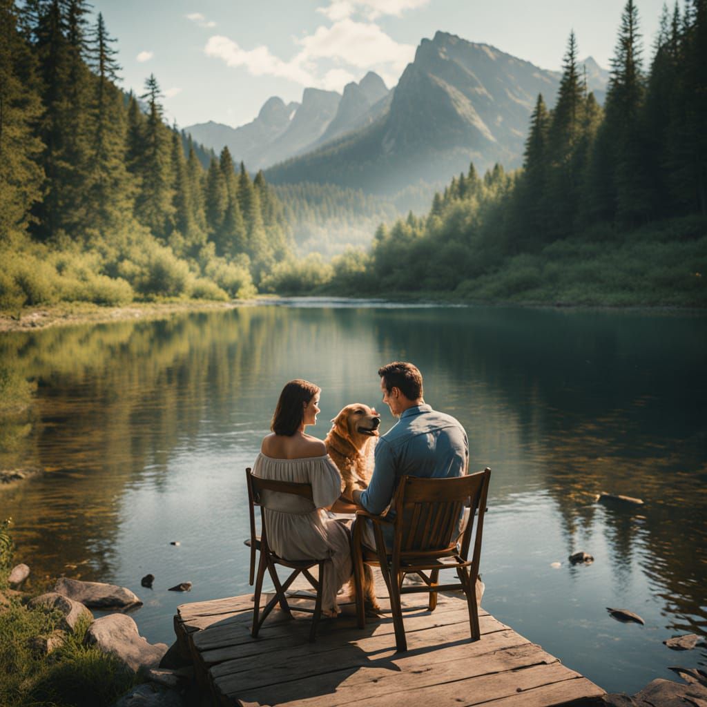 Couple's Lakeside Campsite Morning Serenity