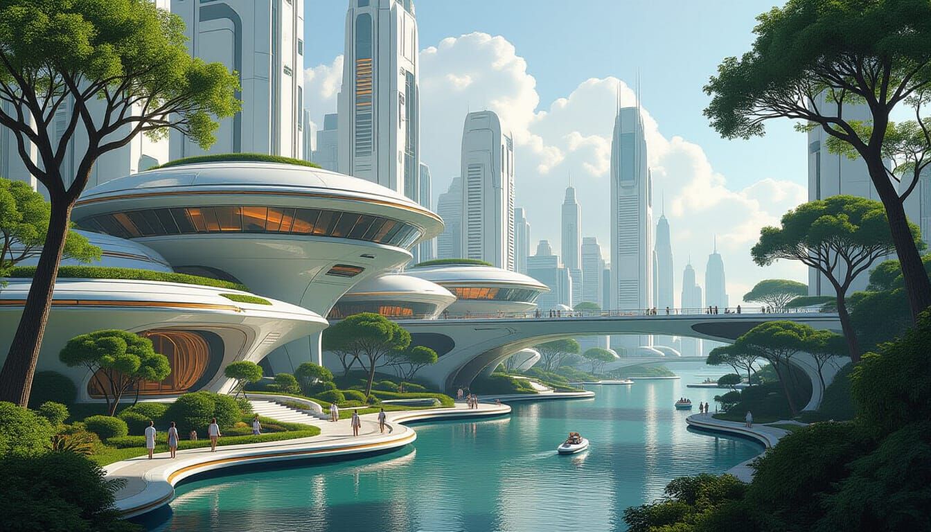 Utopian Cityscape Inspired by Retro-Futurism