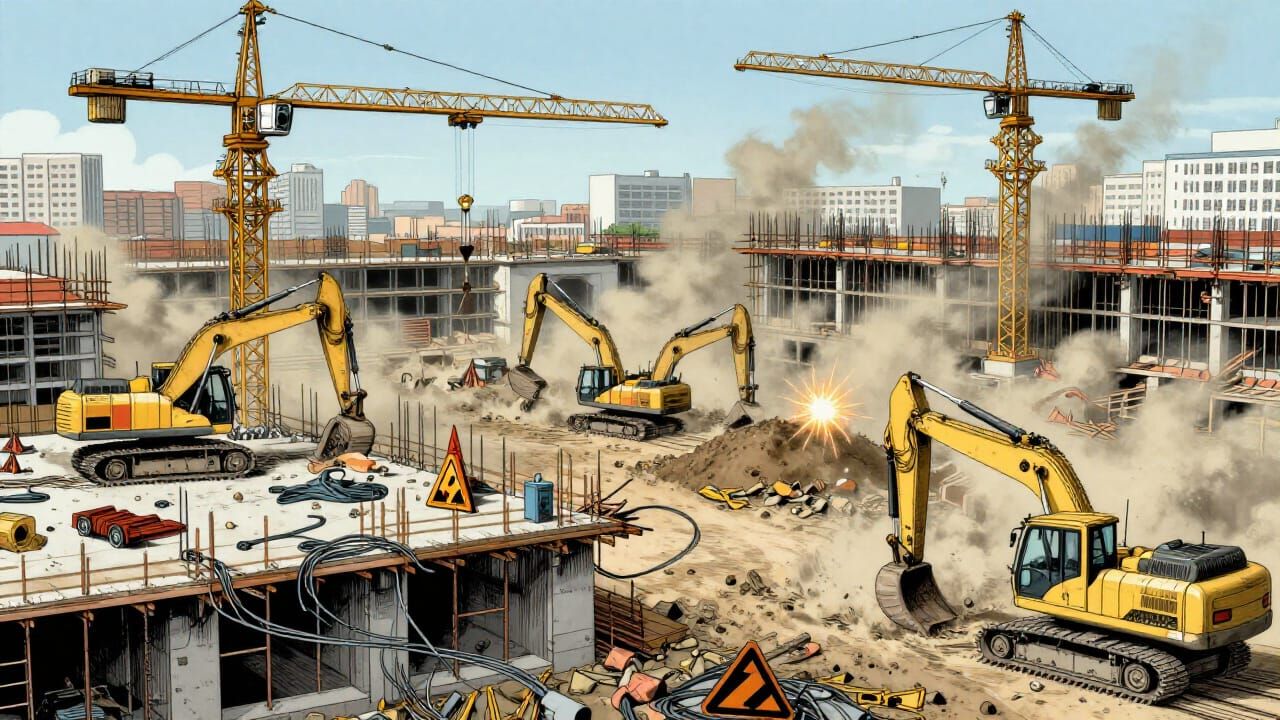 Construction Site Hazards Educational Illustration