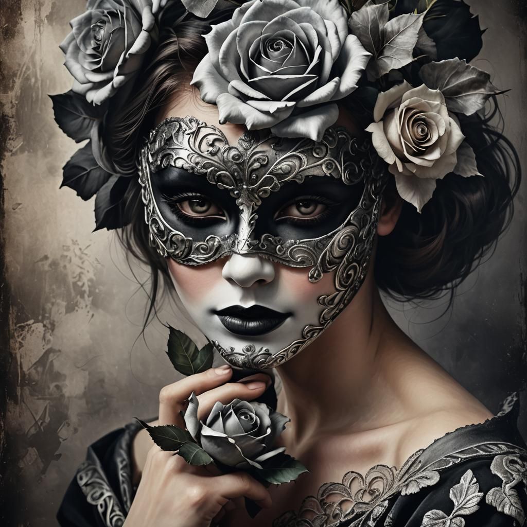 Woman with Venetian Mask, Photorealistic Portrait