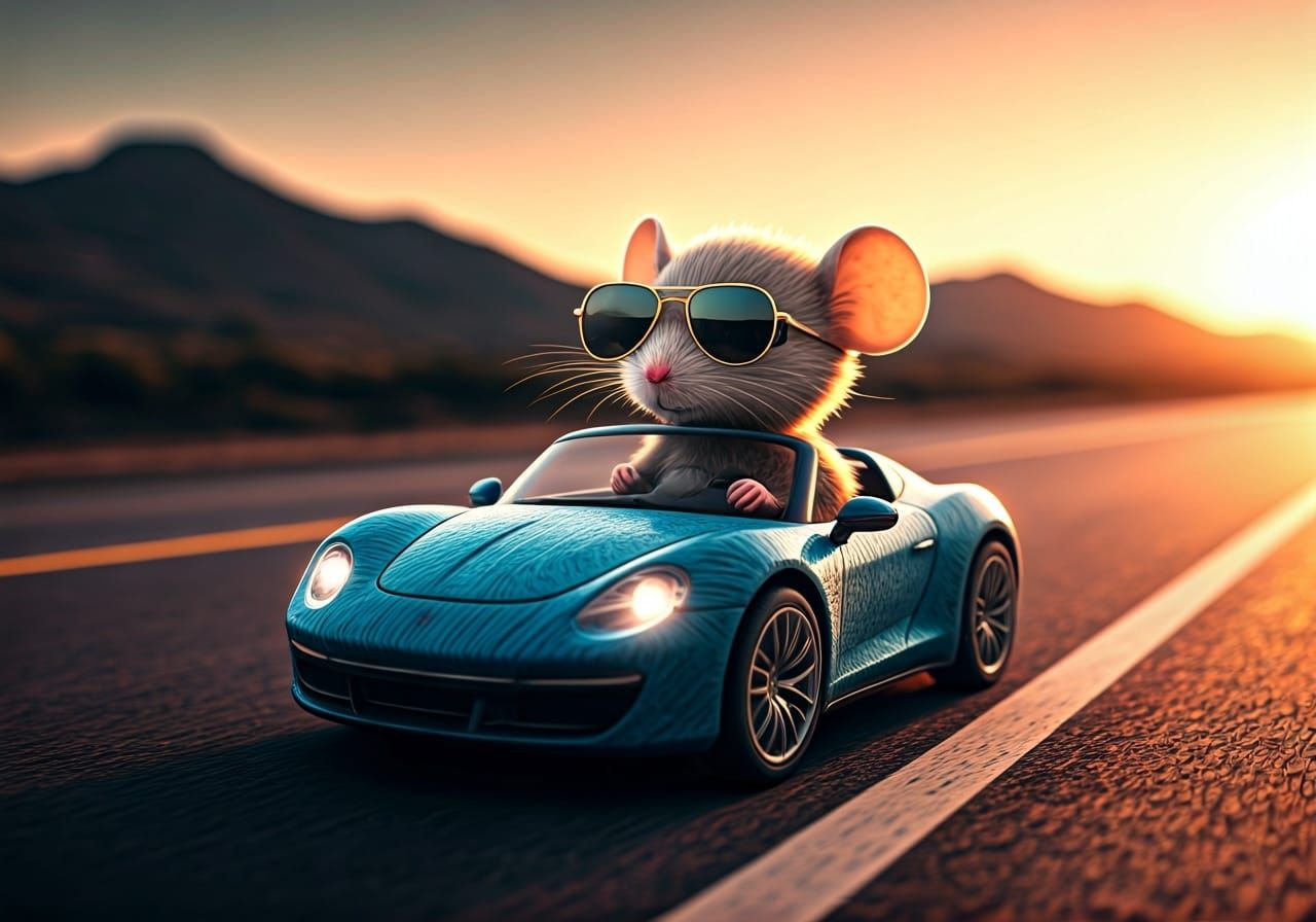 Mouse on Highway 1 in Yarn Car