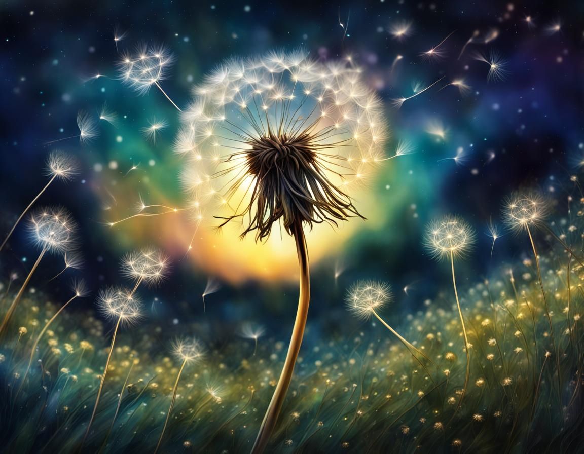 Dandelion Field with Jeweled Stars, Matte Painting