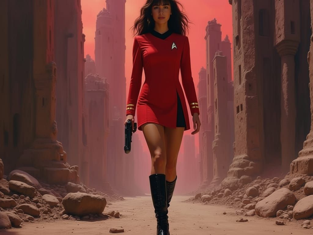 Starfleet Officer Explores Ruined Alien City in Frazetta Sty...