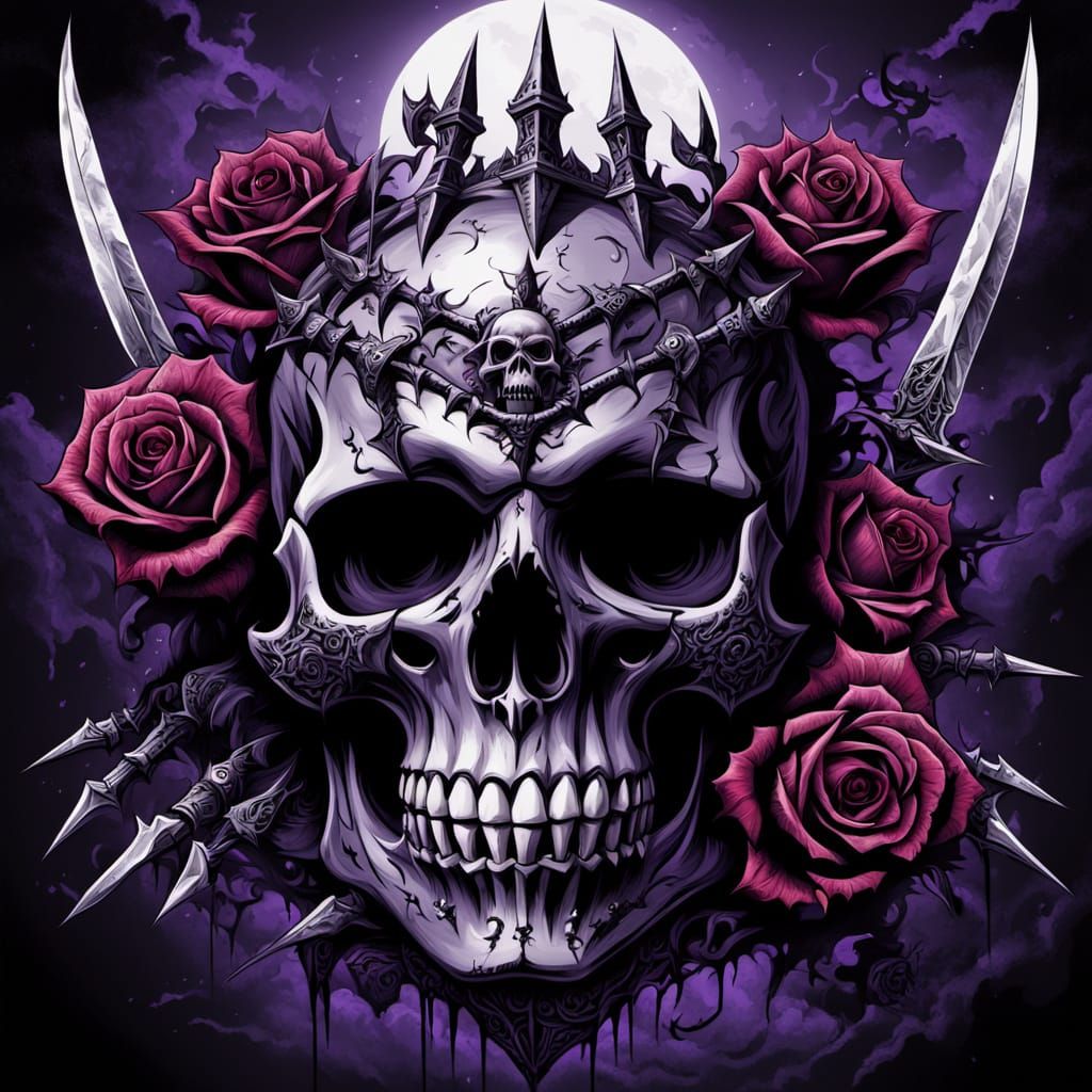 Gothic Rock Art: Skull, Roses and Daggers