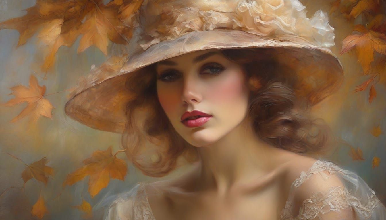 Elegant Autumn Portrait in Oil Painting Style