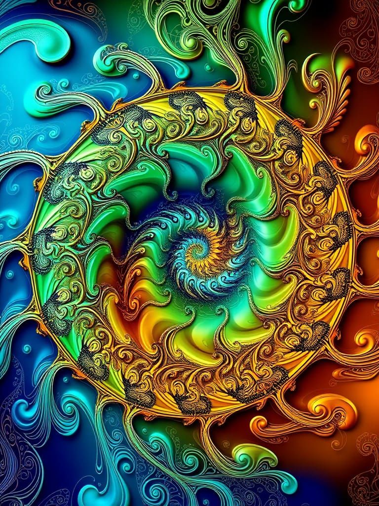 Iridescent Fractal Wave in 3D Digital Art Style