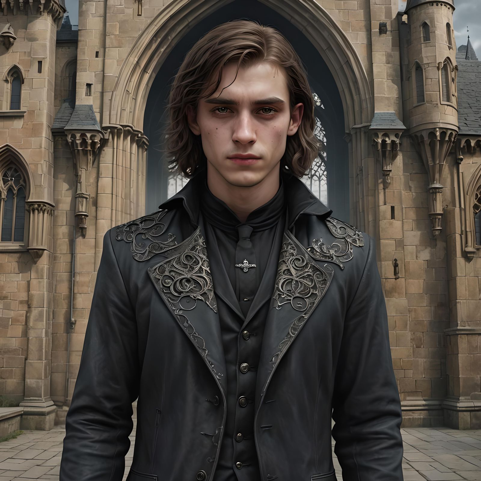 Death Eater Portrait with Hogwarts Castle Background