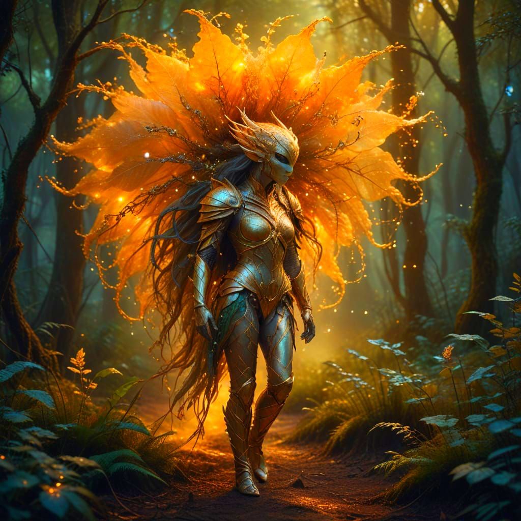 Ethereal Wanderer in Whispers of Golden Light