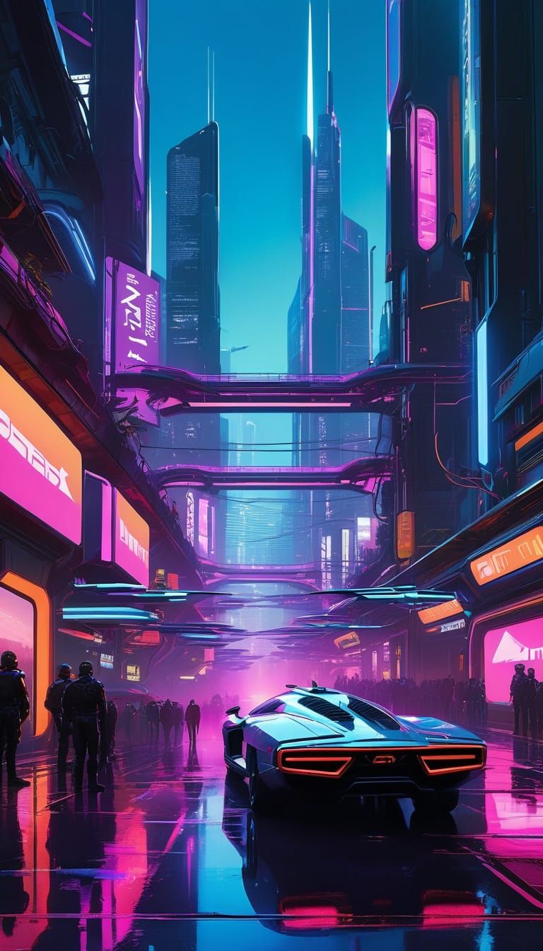 Cyberpunk Megalopolis at Night, Futuristic Urban Dystopia