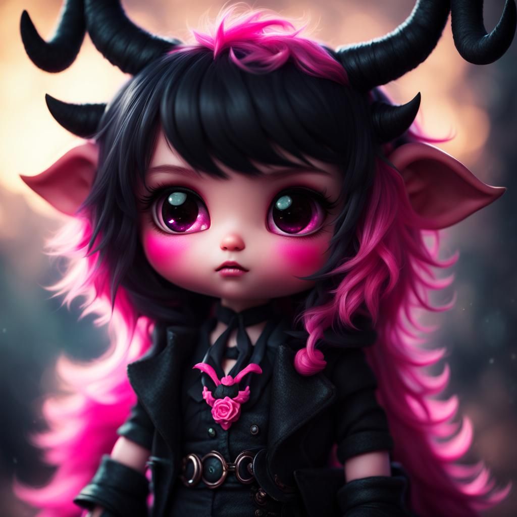 Adorable Chibi Demon Portrait in 3D Digital Art