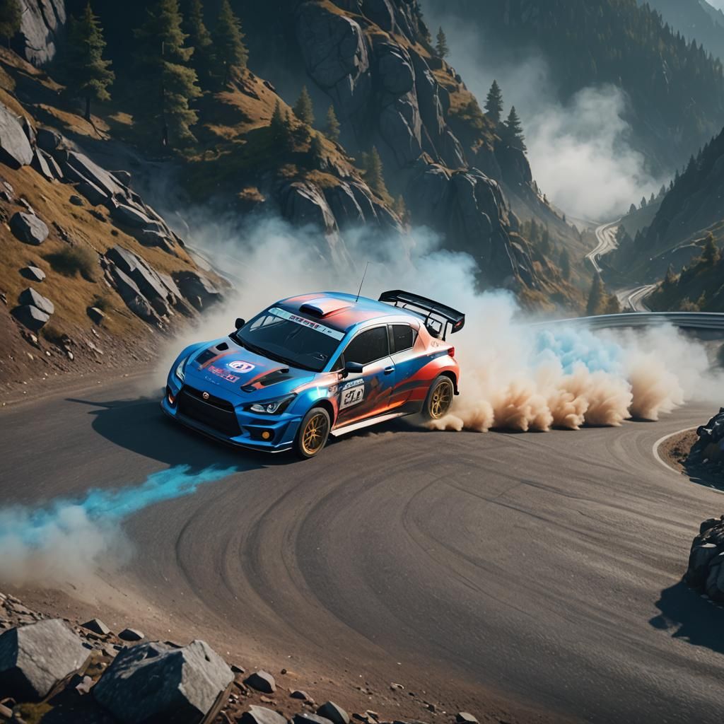 Drift Rally Car on Misty Mountain Road