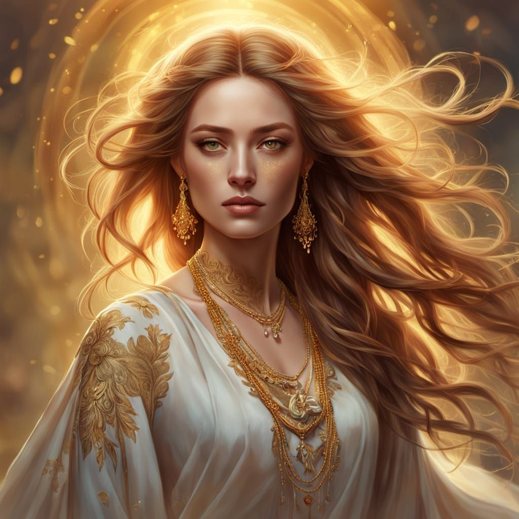 Elegant Woman with Golden Jewelry Portrait