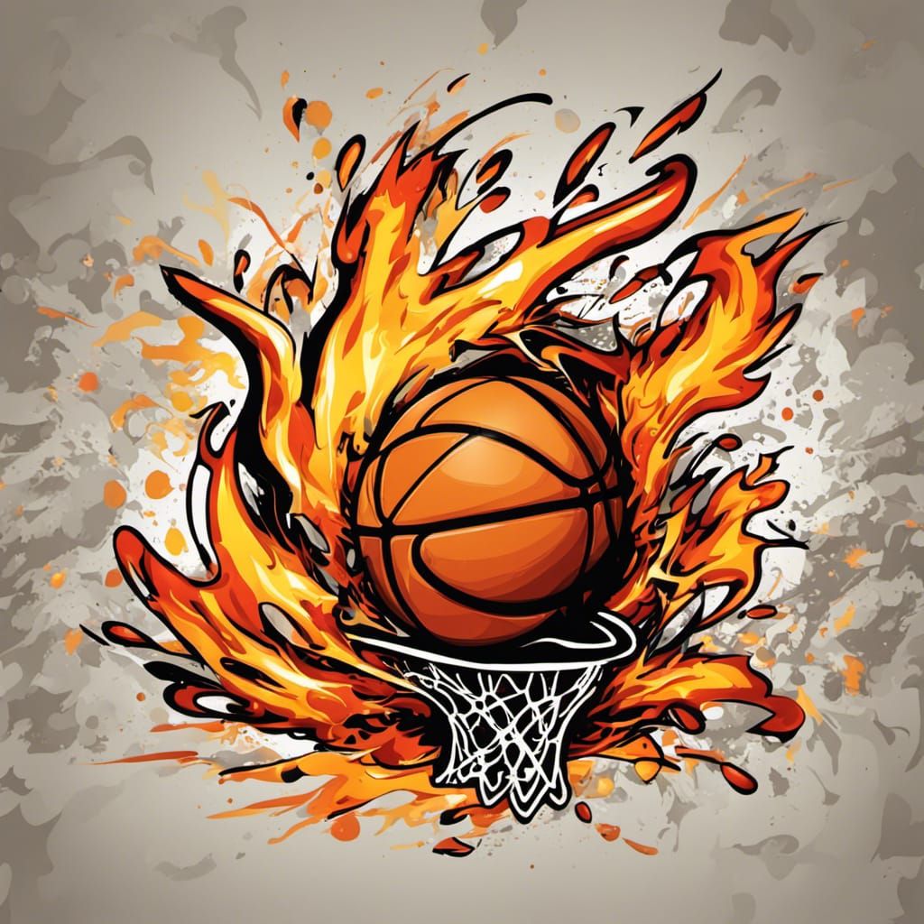 Flaming Basketball Swish Graffiti Art