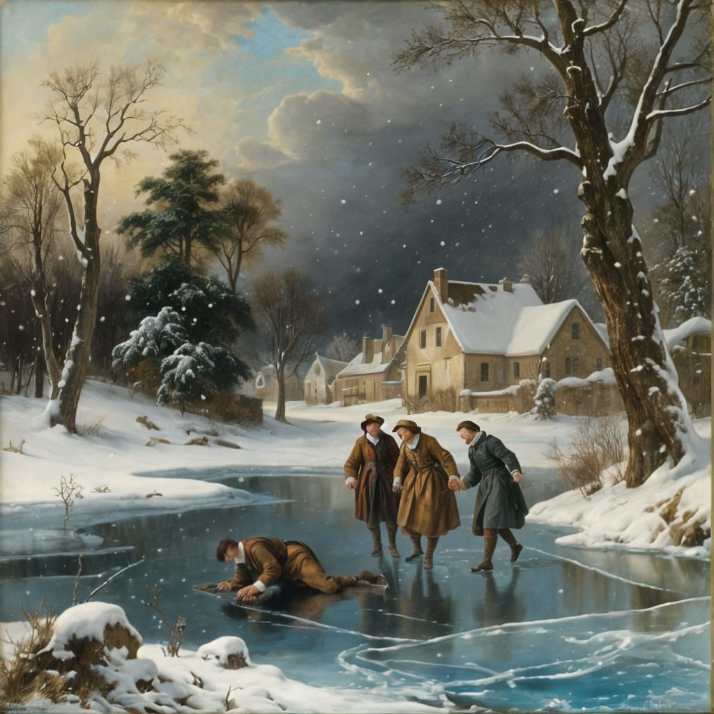 Baroque Winter Landscape: Figures on Thin Ice